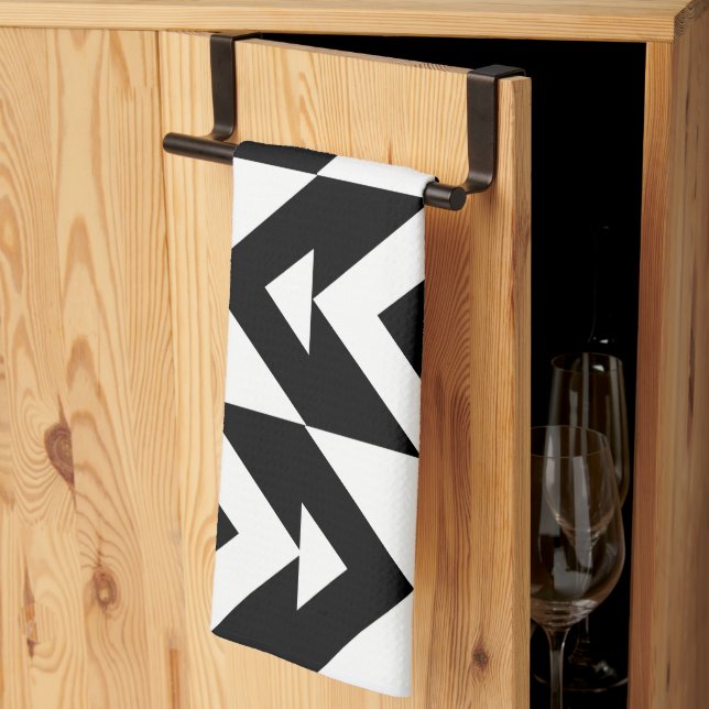 Paño De Cocina Chevron Geométrico Blanco y Negro  (Pliegue de tercios)