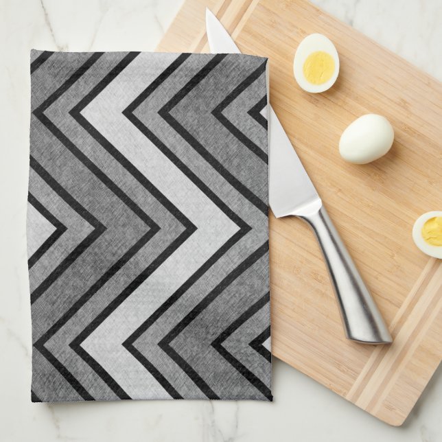 Paño De Cocina Chevron gris y negro (Doblado Cuarto)