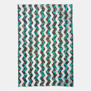 Paño De Cocina Chevron Leopardo Marrón y Verde Turquesa Estampado