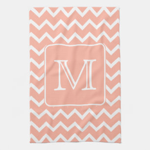 Paño De Cocina Chevron rosado y blanco coralino con el monograma
