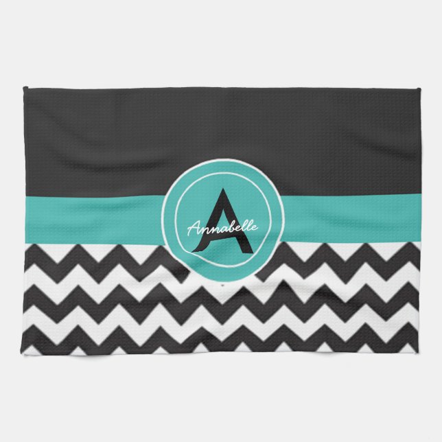 Paño De Cocina Chevron Teal Negro (Horizontal)