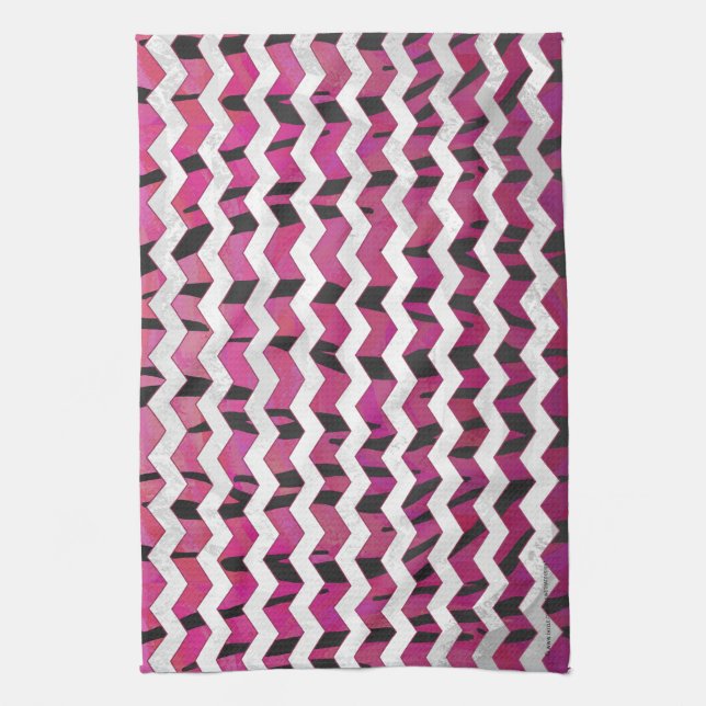 Paño De Cocina Chevron Tiger Hot Pink and Black Print (Vertical)