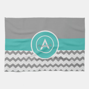Paño De Cocina Chevron verde azulado gris