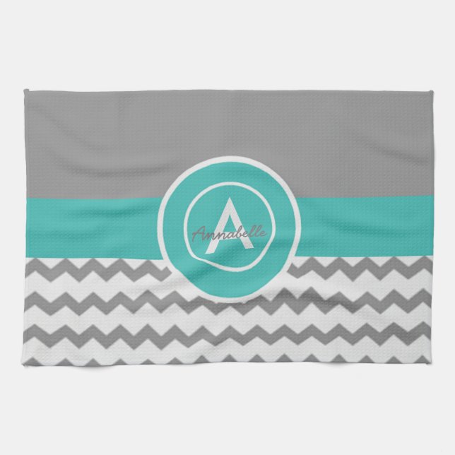 Paño De Cocina Chevron verde azulado gris (Horizontal)