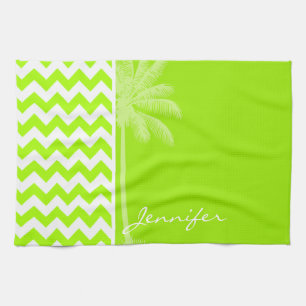 Paño De Cocina Chevron verde de neón eléctrico Lime; Palm tropica