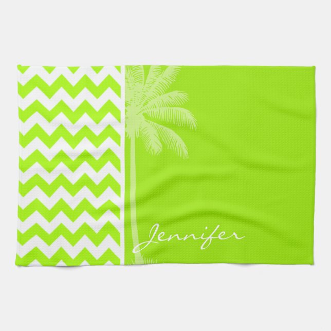 Paño De Cocina Chevron verde de neón eléctrico Lime; Palm tropica (Horizontal)