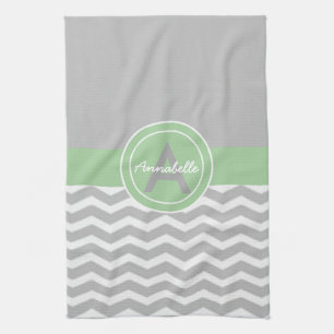 Paño De Cocina Chevron verde gris