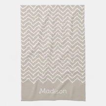 Chevron Zigzag Ondulado Beige y Blanco Con Nombre