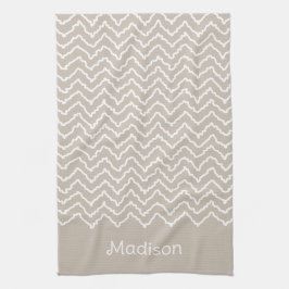 Paño De Cocina Chevron Zigzag Ondulado Beige y Blanco Con Nombre