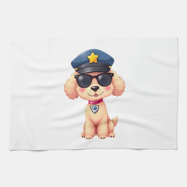 Paño De Cocina Chibi Anime Police Poodle Dog (Horizontal)
