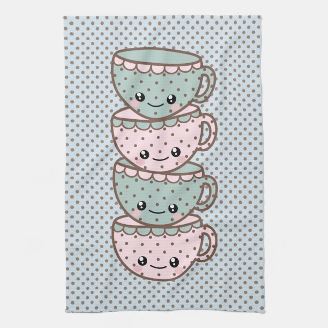 Paño De Cocina Chibi Dotty Teacup Stack Pink and Blue (Vertical)
