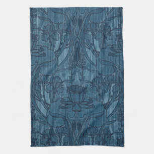 Paño De Cocina Chic Azul Arte Nuevo Patrón Botánico Iris