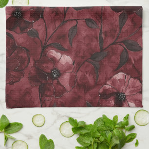 Paño De Cocina Chic Burgundy Rojo Floral Ducha de Novia