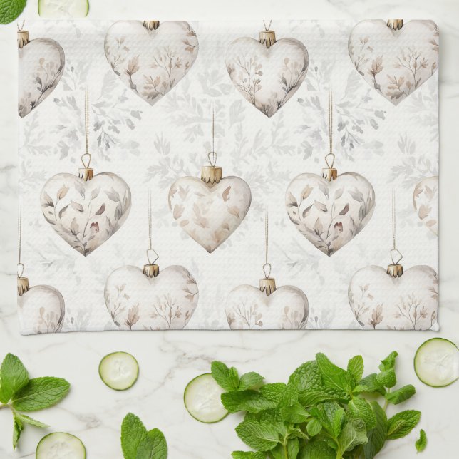Paño De Cocina Chic Cream Grey Hearts Ornaments   (Doblado)
