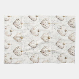 Paño De Cocina Chic Cream Grey Hearts Ornaments  