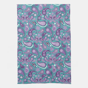 Paño De Cocina Chic Deslucido Patrón de cachemira púrpura y azul