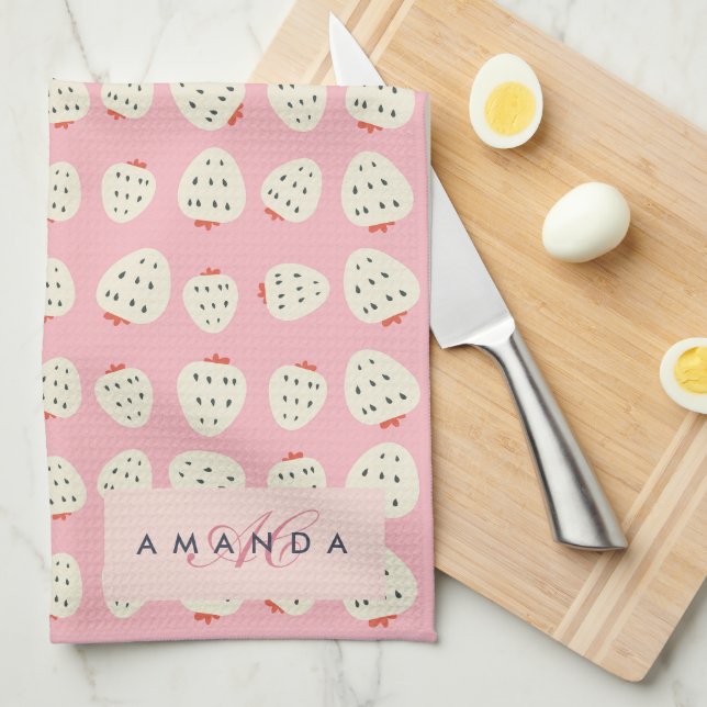 Paño De Cocina Chic Girly Strawberry Pattern Monograma Regalos (Doblado Cuarto)