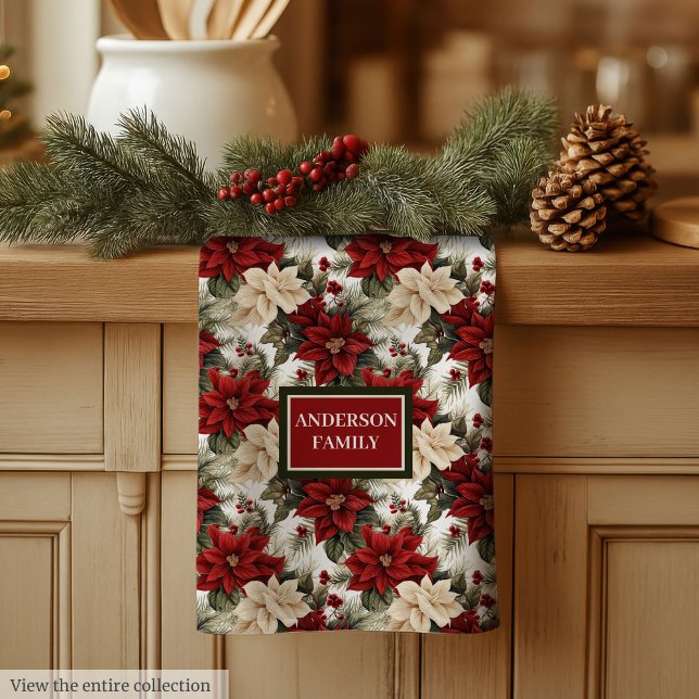 Paño De Cocina Chic Holiday Kitchen Towel Custom Name Red Green (Chic Holiday Kitchen Towel Custom Name Red Green)