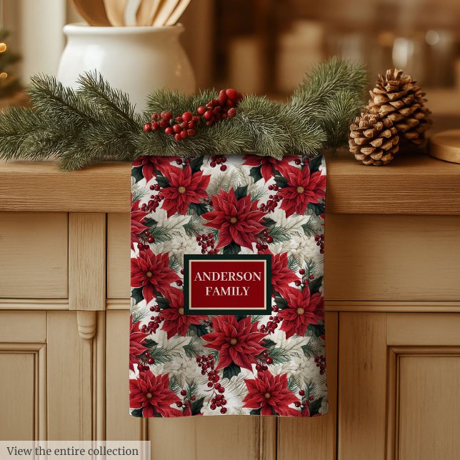 Paño De Cocina Chic Poinsettia Kitchen Towel Custom Name Gift (Chic Poinsettia Kitchen Towel Custom Name Gift)