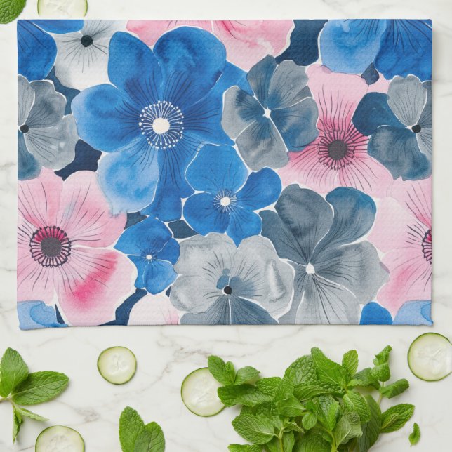 Paño De Cocina Chic Rosa Azul Fiestade Despedida de Soltera Flora (Doblado)