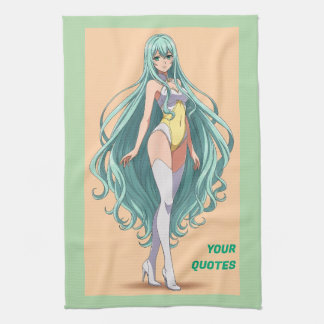 Paño De Cocina Chica Anime con Cabello Turquesa
