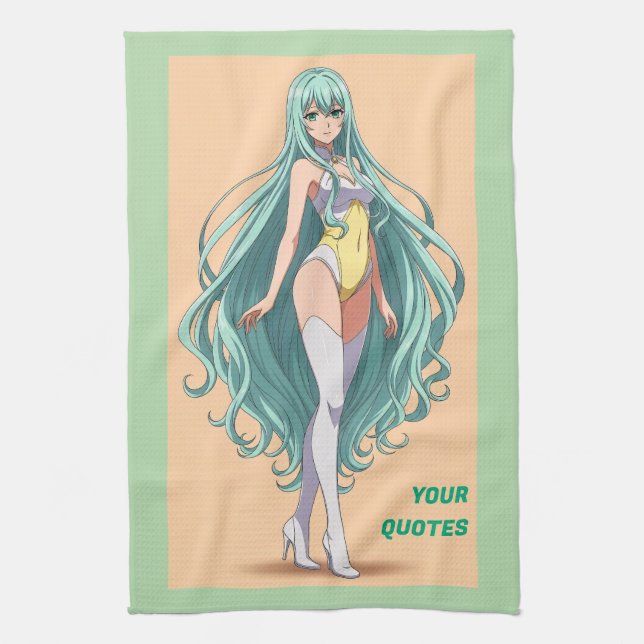 Paño De Cocina Chica Anime con Cabello Turquesa (Vertical)