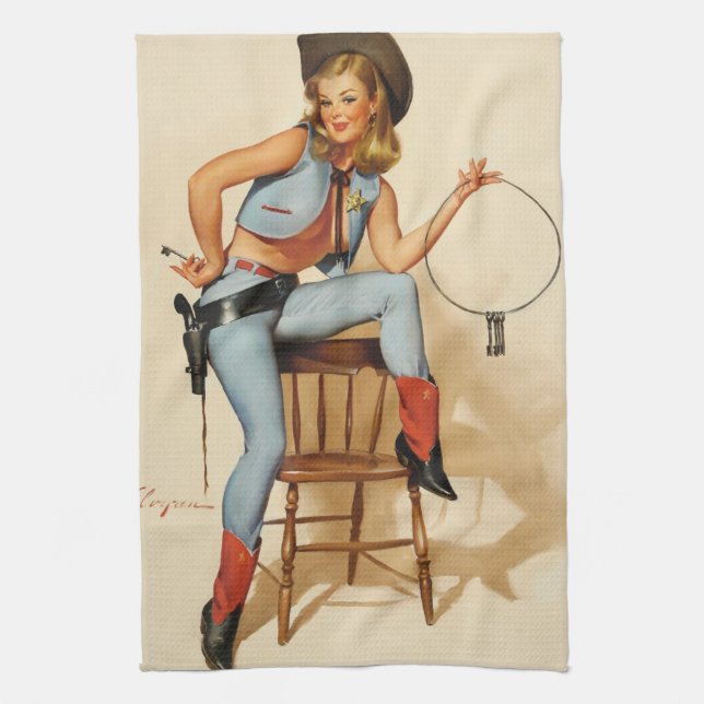 Paño De Cocina Chica de Cowgirl Pin-up (Vertical)