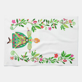 Paño De Cocina Chica de flor de color rojo estilo arte popular mo