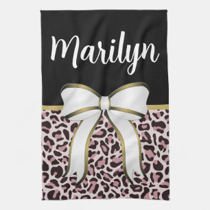Paño De Cocina Chica Elegante Estampado de Leopardo Rosa Nombre P