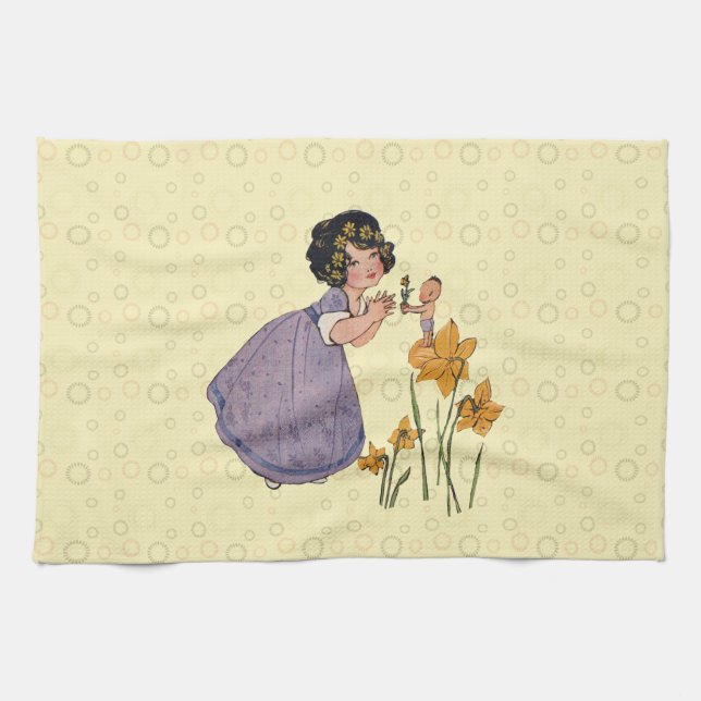 Paño De Cocina Chica Elf Fairy Daffodil Antiguo Pascua (Horizontal)