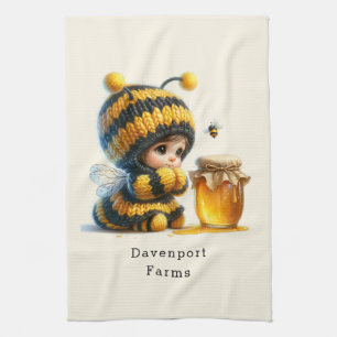 Paño De Cocina Chica lindo con traje de abeja con miel