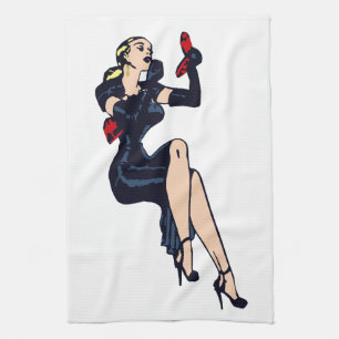 Paño De Cocina Chica Pinup Rubia Bonita Vintage Glamour Retro