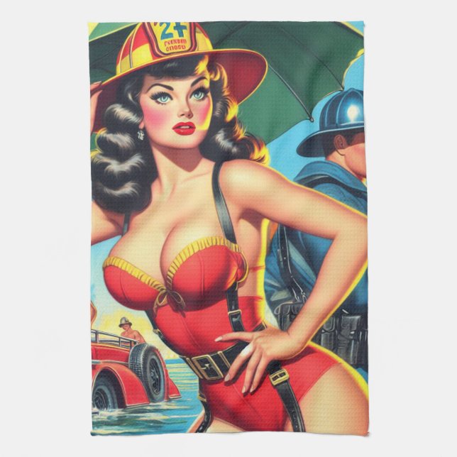 Paño De Cocina Chica Retro Firefighter (Vertical)