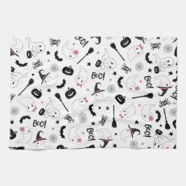 Paño De Cocina Chica rosa de Halloween, un fantasma adorable