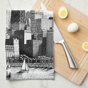 Paño De Cocina Chicago Cityscape Black White