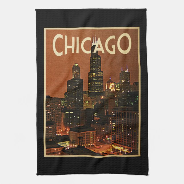 Paño De Cocina Chicago De Noche (Vertical)