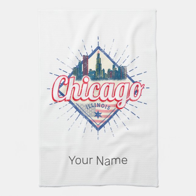 Paño De Cocina Chicago Illinois Estados Unidos Retro Skyline USA (Vertical)