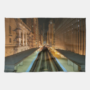 Paño De Cocina Chicago "L" estación en la noche