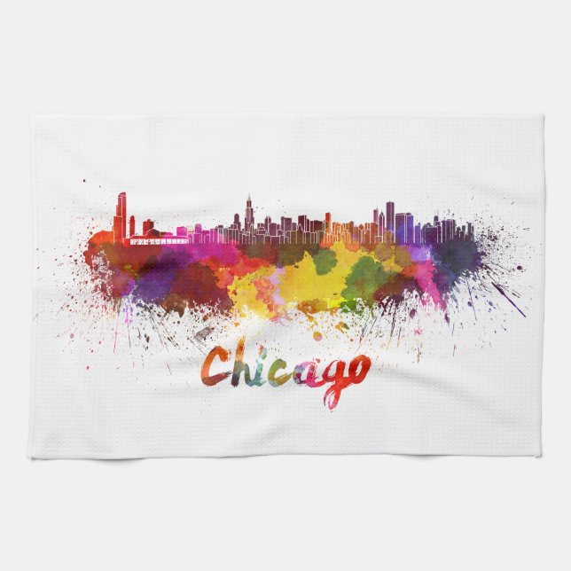 Paño De Cocina Chicago skyline in watercolor (Horizontal)