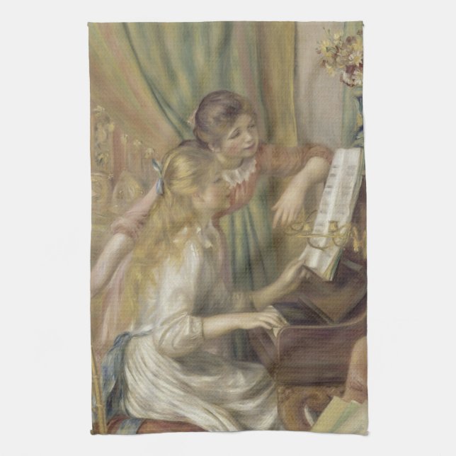 Paño De Cocina Chicas en la pintura impresionista de Piano Renoir (Vertical)