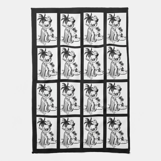 Paño De Cocina Chicas Hula Bailarina Crítico Tropical Palm Tree H (Vertical)