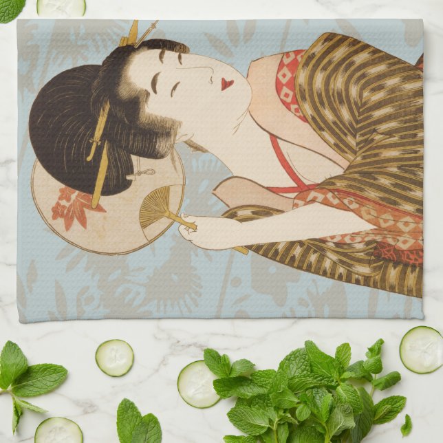 Paño De Cocina Chicas japoneses de Geisha en Kimonos (Doblado)