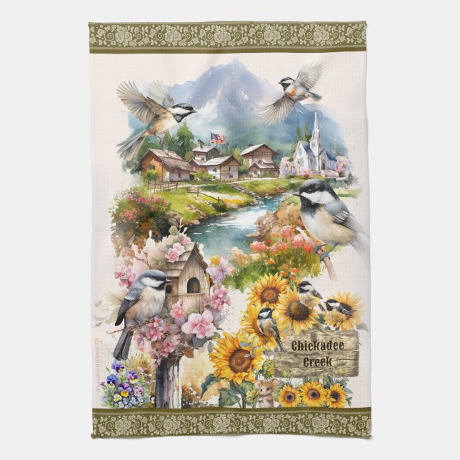 Paño De Cocina Chickadee Creek Idyllic Heavenly Rural Village (Vertical)