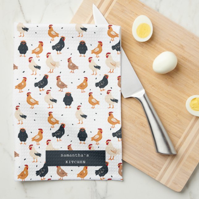 Paño De Cocina Chickens Cute Funny Ilustracion regalo personaliza (Doblado Cuarto)