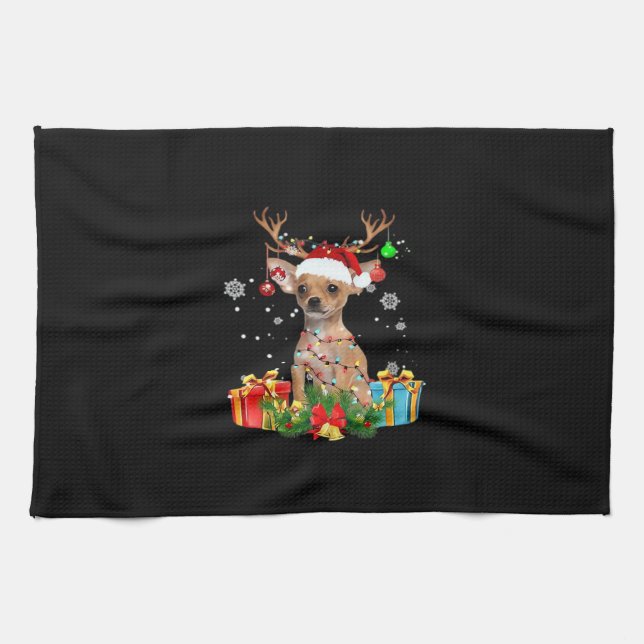 Paño De Cocina Chihuahua Christmas Lights Santa Oversized T-Shirt (Horizontal)