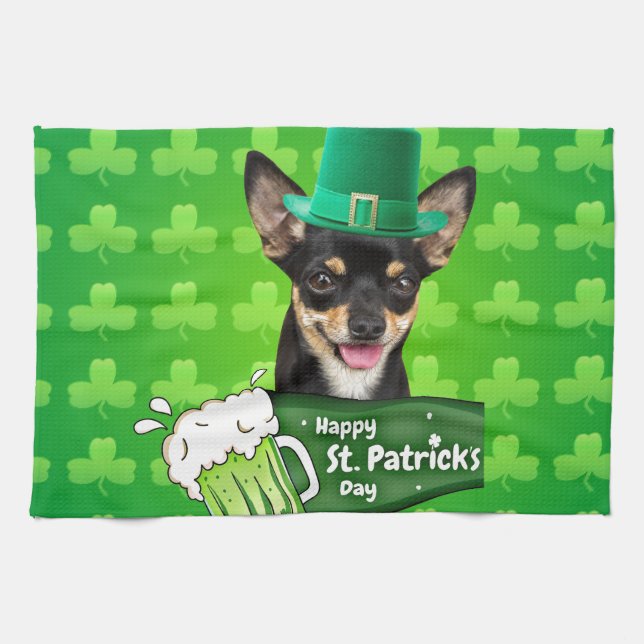 Paño De Cocina Chihuahua Cuppy Dog St. Patrick's Day Green Clover (Horizontal)