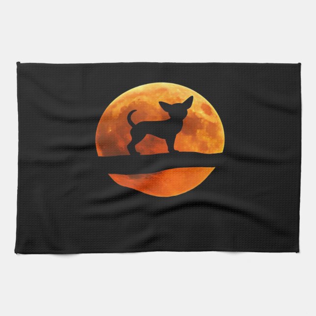 Paño De Cocina Chihuahua Dog Silhouette Moon chiwawa lover Classi (Horizontal)