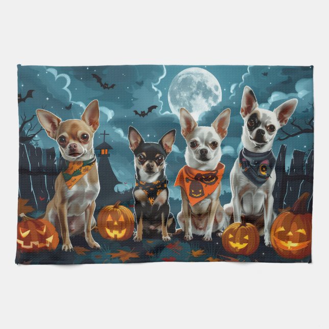 Paño De Cocina Chihuahua Halloween Spooky (Horizontal)