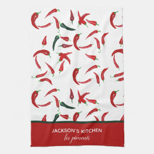 Paño De Cocina Chili rojo y verde de color de agua personalizado