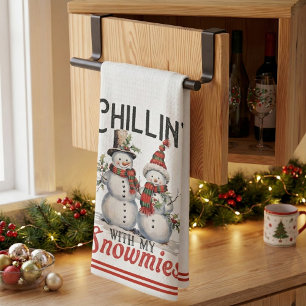 Paño De Cocina Chillin Con Mis Snowmies Rústico País De Cabaña